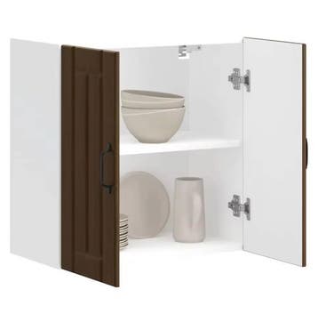 Keuken Wandkast 60 cm – Eiken Houtlook met Glazen Deuren, Huis en Inrichting, Keuken | Keukenelementen, Verzenden, Nieuw