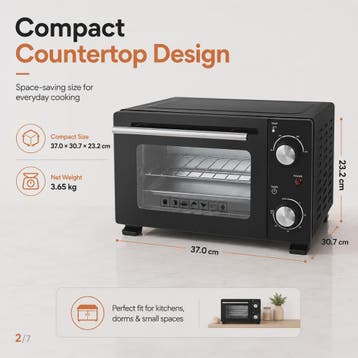 Compacte Elektrische Oven 10L - 800W, 90-230°C, Timer, Bakpl, Verzenden, Nieuw