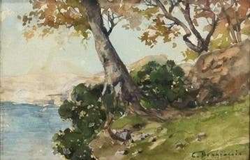 Carlo Brancaccio (1861-1920) - Veduta del Lago d’Averno in, Antiek en Kunst