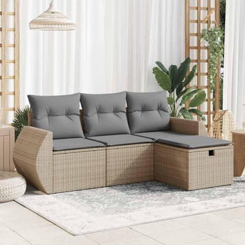vidaXL 4-delige Loungeset met kussens poly rattan beige, Verzenden, Nieuw, Loungeset