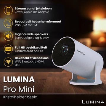 2dekans | Lumina Mini Pro Beamer - Thuisbioscoop - Projector, Audio, Tv en Foto, Beamers, Ophalen of Verzenden, Zo goed als nieuw