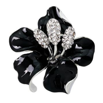 Fako Bijoux - Broche - Orchidee - 47x50mm - Zwart, Verzenden, Nieuw