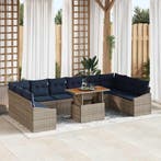 vidaXL Tuin Sofa Set met opslag 11 pcs Grijs Poly riet, Verzenden, Nieuw, Rotan