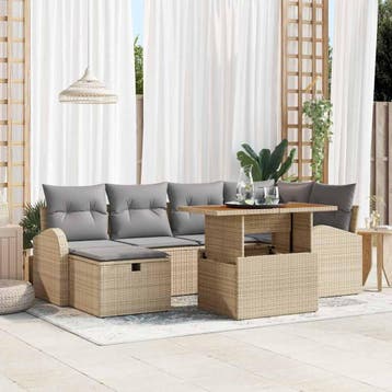 vidaXL Tuin Sofa Set 7 st Beige poly rattan, Verzenden, Nieuw, Rotan, 7 zitplaatsen