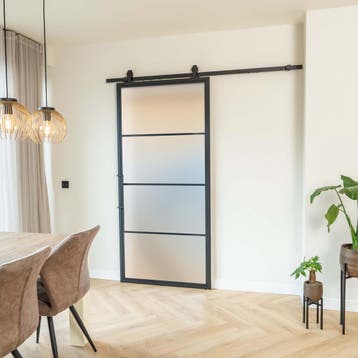 Stalen Schuifdeur - Zwart - 4 Vlaks - Mat glas, Doe-het-zelf en Verbouw, Kozijnen en Schuifpuien, 75 tot 150 cm, Nieuw, 150 tot 225 cm