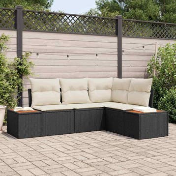vidaXL Tuinbankenset 5 st Zwart Poly riet, Tuin en Terras, Tuinsets en Loungesets, Verzenden, Nieuw, 5 zitplaatsen