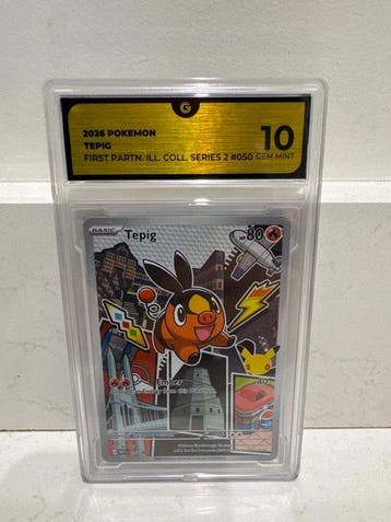 Pokémon - 1 Graded card - Tepig #050 Foil, Full art - GG 10, Nieuw