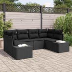 vidaXL Tuin Sofa Set met kussen 6 pcs Zwart poly rattan, Verzenden, Nieuw, Rotan, 6 zitplaatsen