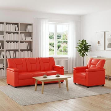 vidaXL Bankstel 2 pcs Rood Kunstleer, Verzenden, Nieuw, Leer, 150 tot 200 cm