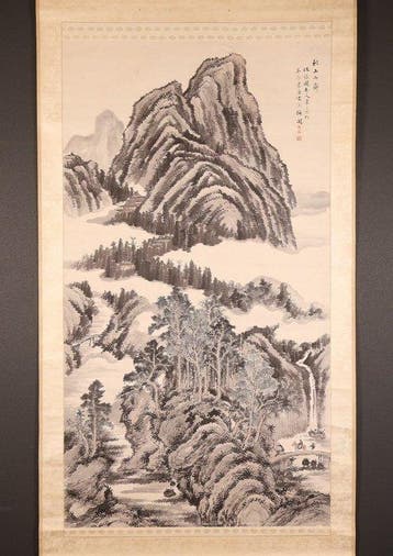 Very fine and huge sumi-e painting Tranquil Landscape