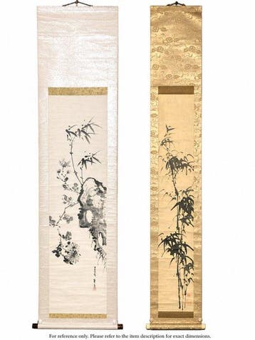 Paar Japanse Nanga-rollen uit de Meiji-periode: Inktbamboe