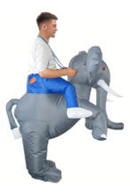 KIMU® Opblaas Kostuum Zittend Op Olifant Opblaasbaar Pak Oli, Carnaval, Nieuw, Overige maten, Ophalen of Verzenden