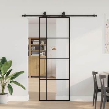 vidaXL Schuifdeur met beslagset 76x205 cm ESG glas zwart, Verzenden, Nieuw