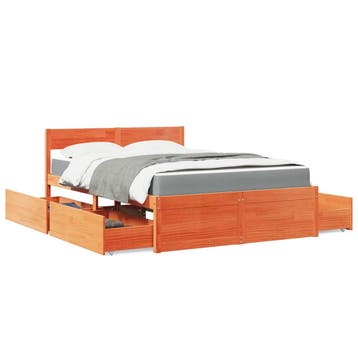 vidaXL Bed met lades en matras massief grenenhout wasbruin, Bruin, Verzenden, Nieuw, Twijfelaar