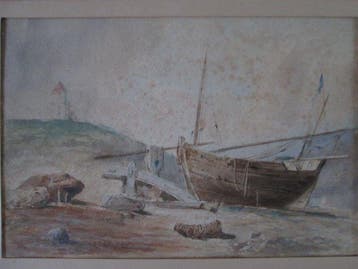 Jules Noel (1810-1881) - Barque à sec Aquarelle
