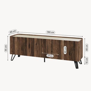 Tv-kast Trorlon 160x40x55 cm Notenhoutlook/Travertijn [en.ca, Verzenden, Nieuw
