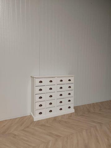 Ladekast met 18 lades – massief hout wit– direct beschikbaar, Antiek en Kunst