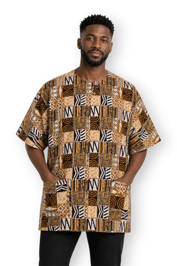 Zand Bogolan Mosaic Dashiki Shirt / Dashiki Jurk - Afrikaans, Ophalen of Verzenden, Nieuw