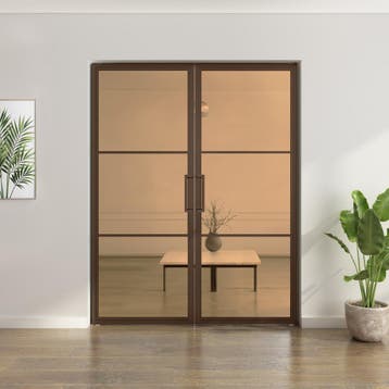 Dubbele stalen taatsdeur - 3 Vlaks - Brons - Brons rook glas, Nieuw, Metaal, Overige typen, 200 tot 215 cm