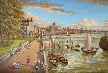 Leo Rawlings. (1918-1984) - The Thames, London, looking, Antiek en Kunst, Kunst | Schilderijen | Klassiek