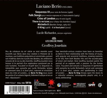 cd - les cris de paris geoffroy jourdain - BERIO TO SING..., Verzenden, Zo goed als nieuw