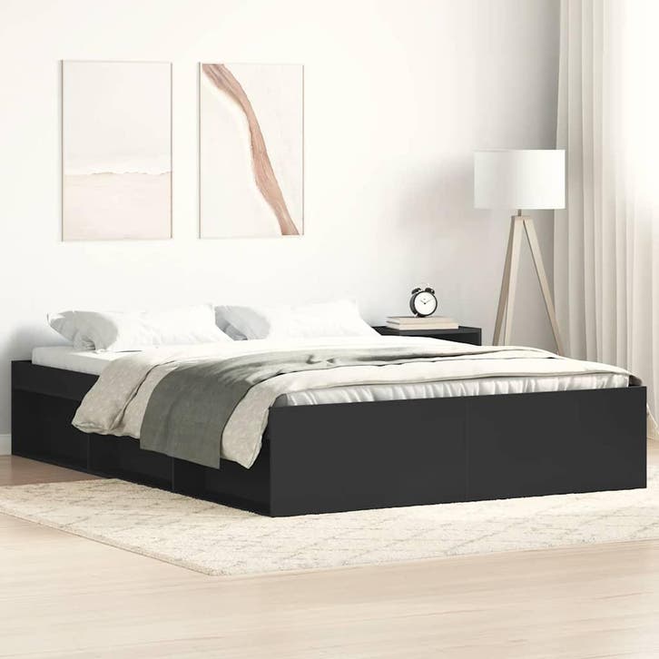 vidaXL Bedframe zwart 140x200 cm, Huis en Inrichting, Slaapkamer | Bedden, 140 cm, 200 cm, Zwart, Tweepersoons, Nieuw, Hout, Verzenden