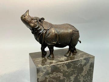 Beeld, Neushoorn - 30 cm - Brons