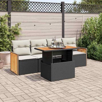 vidaXL 5-delige Loungeset met kussens poly rattan acacia, Verzenden, Nieuw, Loungeset