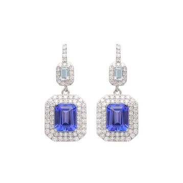 Oorbellen - 14 karaat Witgoud - 10.05ct. tw. Tanzaniet -, Nieuw