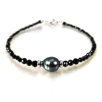 Zonder minimumprijs - Armband Zilver Parel - Spinel - Tahiti, Nieuw