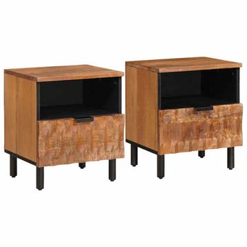 vidaXL Nachtkastje 2 st Bruin 40 x 33 x 46 cm Massief Mango, Minder dan 45 cm, Verzenden, Nieuw, Minder dan 55 cm
