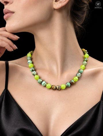 Peridot Afrikaanse Turkoois Ketting - 925 Sterling Zilver