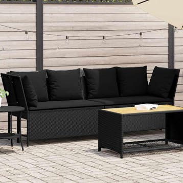 vidaXL Tuinbank met kussens poly rattan zwart, Verzenden, Nieuw