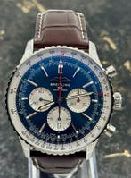 Breitling Navitimer B01-Chronograph 46mm-Blue Dial - Leather, Leer, Staal, Breitling, Polshorloge