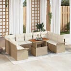 vidaXL Tuin Sofa Set met opslag 10 pcs Beige Poly riet, Verzenden, Nieuw, Rotan, Meer dan 8 zitplaatsen
