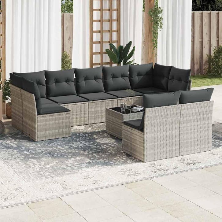 vidaXL 10-delige Loungeset met kussens poly rattan, Tuin en Terras, Tuinsets en Loungesets, Loungeset, Nieuw, Verzenden
