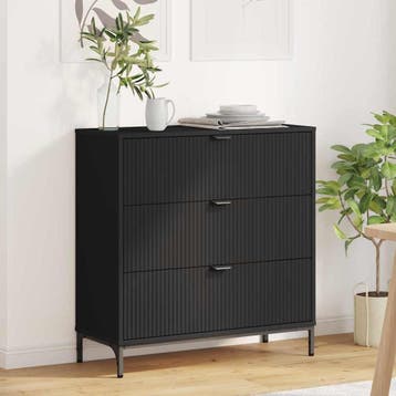 vidaXL Dressoir met lade Zwart 79,5 x 33 x 82 cm Bewerkt, Verzenden, Nieuw, Overige houtsoorten, Minder dan 50 cm