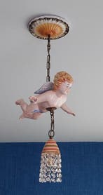 Plafondlamp - keramiek/kristal, Antiek en Kunst, Curiosa en Brocante