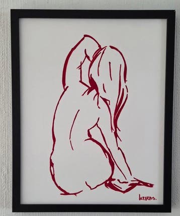 Liesens - Yoga (Handpainted on white canvas met lijst)