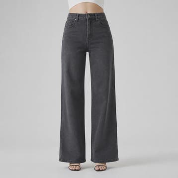 High Waist Wide Leg Jeans Dames - Zwart Ombre Vintage Wash, Kleding | Dames, Verzenden, Nieuw