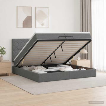vidaXL Ottoman bed met matras Donkergrijs 200 x 200 cm Stof, Verzenden, Nieuw, Tweepersoons