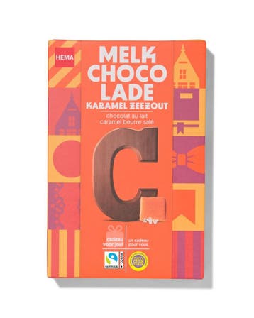 HEMA Chocoladeletter melk karamel zeezout C 135g, Verzenden, Nieuw