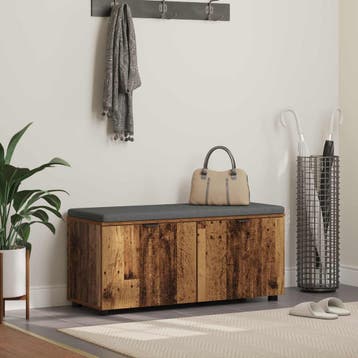 vidaXL Halbank met kussen met plank Oudhout 100 x 38 x 46 cm, Verzenden, Nieuw