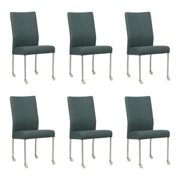 Set van 6 Leren eetkamerstoelen Comfort met wieltjes -, Ophalen of Verzenden, Nieuw, Leer