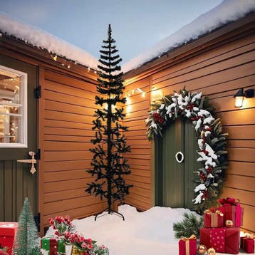 vidaXL Kunstkerstboom half met standaard smal 240 cm zwart, Diversen, Verzenden, Nieuw