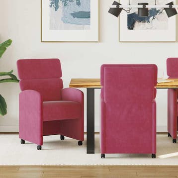 vidaXL Eetkamerstoelen met Wieltjes 2 st Fluweel Wijnrood, Verzenden, Nieuw, Rood