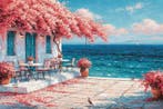 Iconica - Romantic Seaside Cafe - Unique 1/1 XXL (100x150, Antiek en Kunst