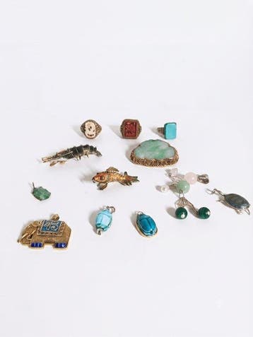 Verzameling van 12 vintage sieraden in zilver en Aziatische, Antiek en Kunst
