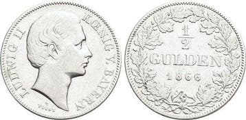 1/2 Gulden 1866 Bayern Ludwig Ii 1864-1886, Verzenden