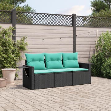 vidaXL 3-delige tuinbankset met kussens van zwart polyrotan, Verzenden, Nieuw
